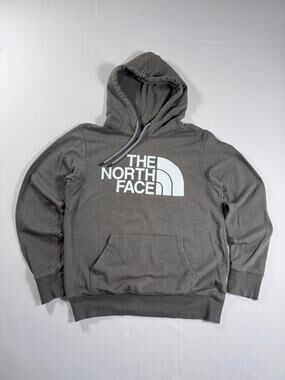 The North Face Mens Gray Logo Hoodie Fleece Pullover Streetwear Y2K Small